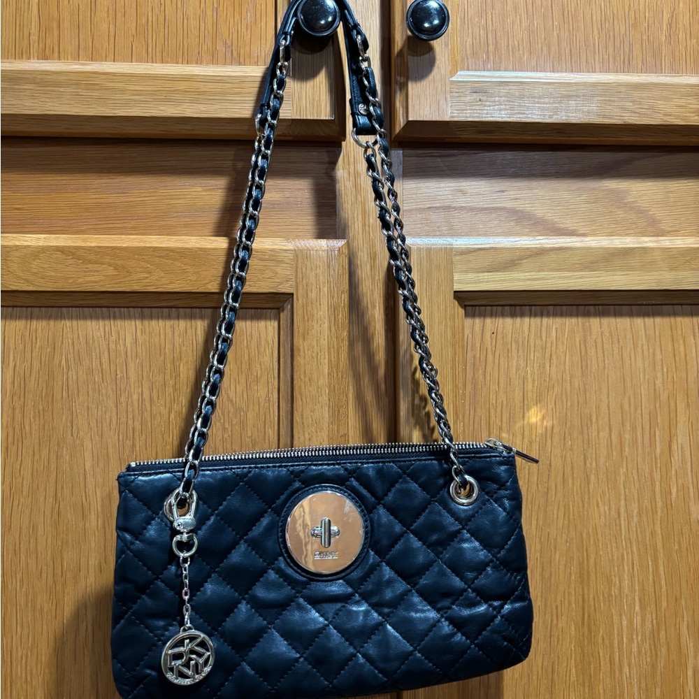 DKNY Black Quilted Shoulder Bag with Chain Strap